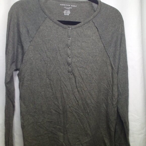 American Eagle Shirt XS Soft & Sexy Plush Long Sleeve Green Gray Color - Picture 10 of 16